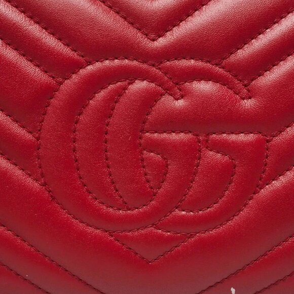 Gucci Red Quilted Leather GG Marmont 2.0 Chain Wallet Clutch Bag - Picture 12 of 12